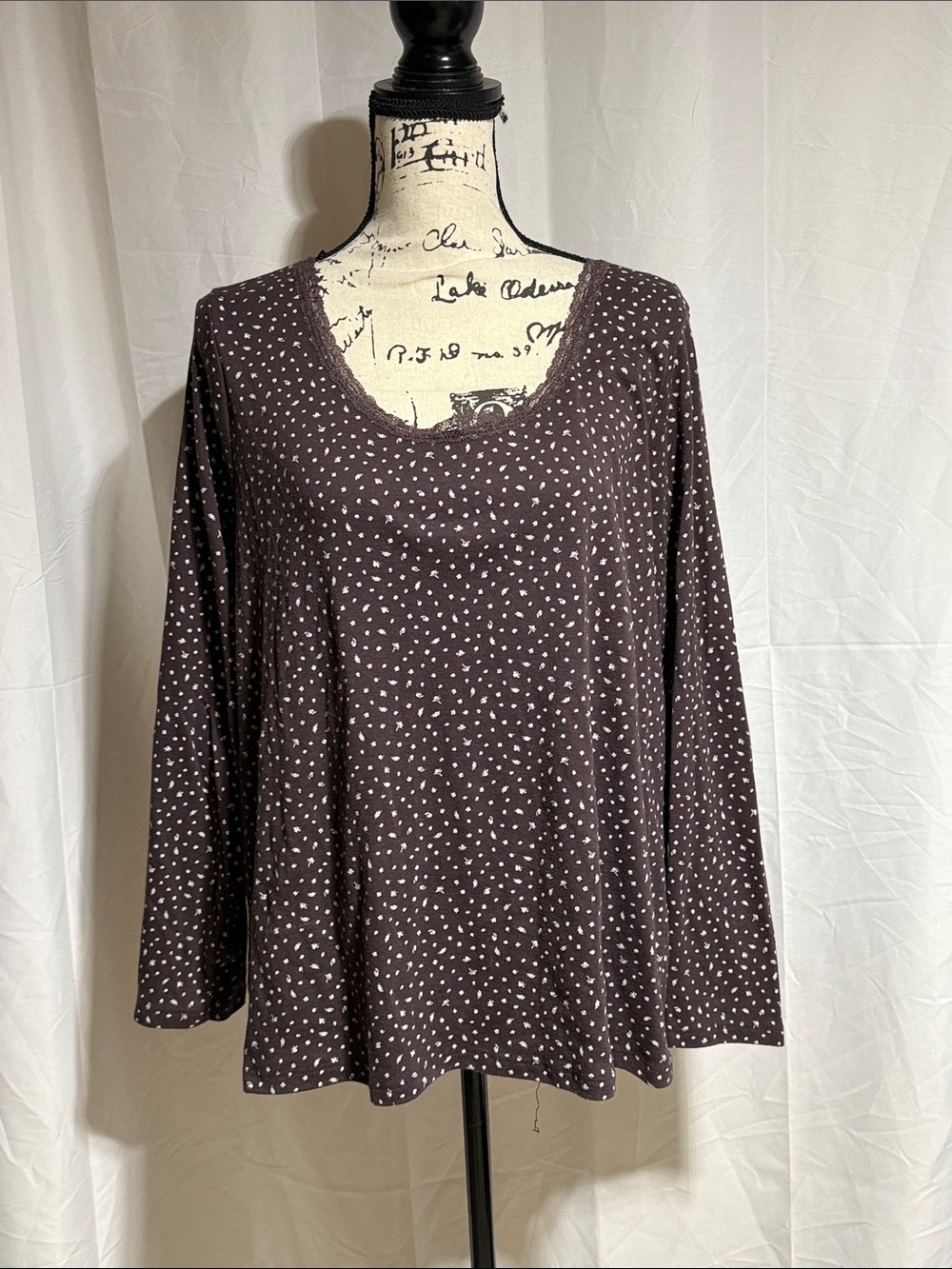 Pink Republic Brown Scoop Neck Long-Sleeve Top with Dot Print